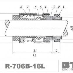 Механическое уплотнение насоса Grundfos R-706B 16, L, CAR/SIC, EPDM, 304 типа Grundfos BUBE, Grundfos BUBV