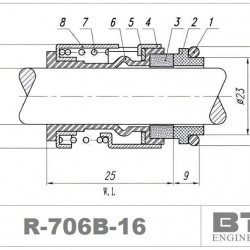 Уплотнения насоса Grundfos серии CHI, TP, TPD, SEG R-706B 16, SIC/SIC, VITON, 304