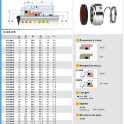 Одинарное торцевое уплотнение R-BT-RN 45, SIC/SIC, VITON, 304, T8RN