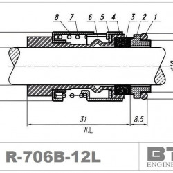 Уплотнение торцевого насоса Grundfos R-706B 12, L, SIC/SIC, EPDM, 304 типа Grundfos BUBE, Grundfos BUBV