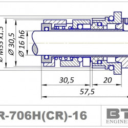 Торцевое уплотнение для Grundfos R-706H(CR) 16, SIC/SIC, VITON, 304 типа Grundfos HQQE, HQQV, HQQK, HQBV, HUBE, HUBV, HQQF